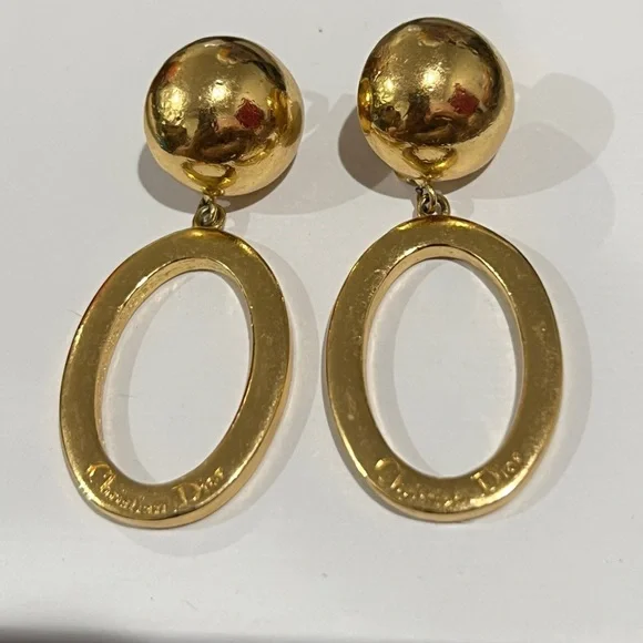 Dior Gold Oval Statement Earrings - Picture 3 of 4